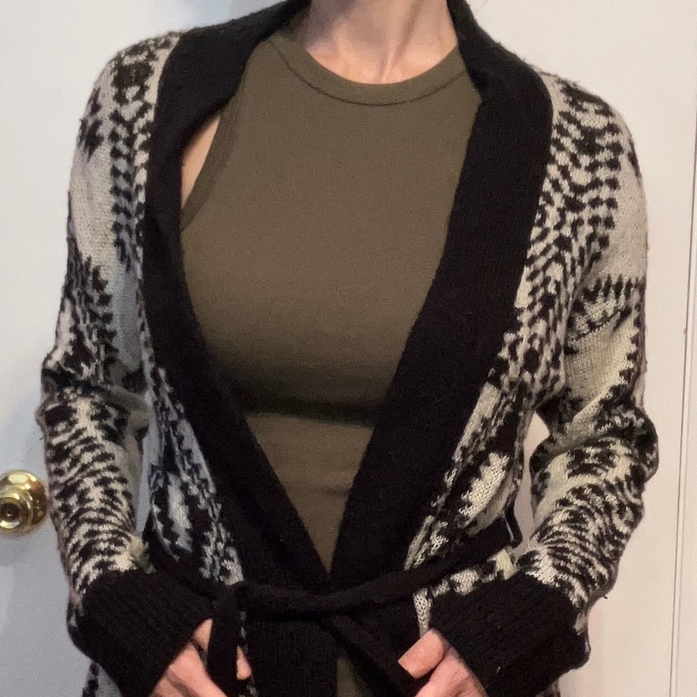 Rewind Black and White Tie Waist Sweater